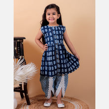 Denim blue pure cotton printed kurti and dhoti