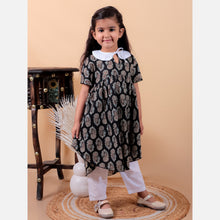 Navy blue pure cotton printed dress with peter pan collar and Pyjamas