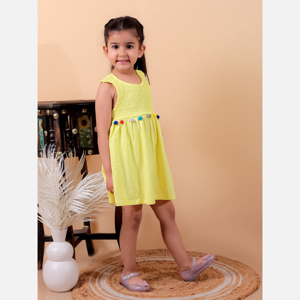 Yellow cotton smoking one piece frock