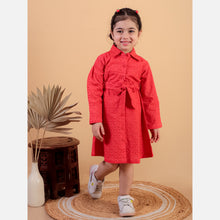 Red pure cotton shiffli embroidery full sleeve dress