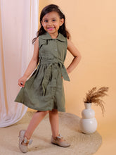 Green Solid double gauze cotton sleeveless dress