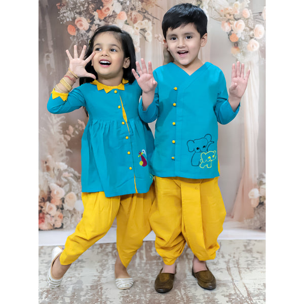 Siblings Animal Embroidered Pure Cotton A-Line Kurta With Dhoti Pants