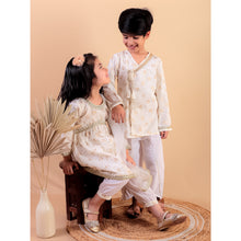 Siblings Beige pure cotton golden print kurta and dhoti