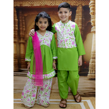 Siblings Blue Cotton Printed Kurta Pyjama Set with Dupatta