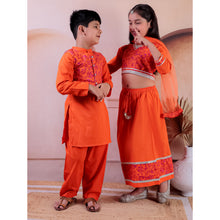 Siblings Orange Cotton Printed Lehanga Choli With Dupatta