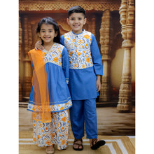 Siblings Blue Pure Cotton Printed Kurta Pyjama with Jacket