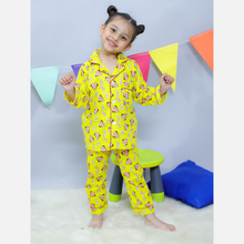 Yellow woven pure cotton printed night suit