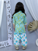 Blue pure cotton printed kurti with Patiala