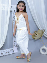 White pure cotton strip embellished top with dhoti