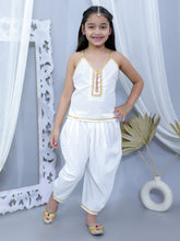 White pure cotton strip embellished top with dhoti