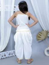 White pure cotton strip embellished top with dhoti