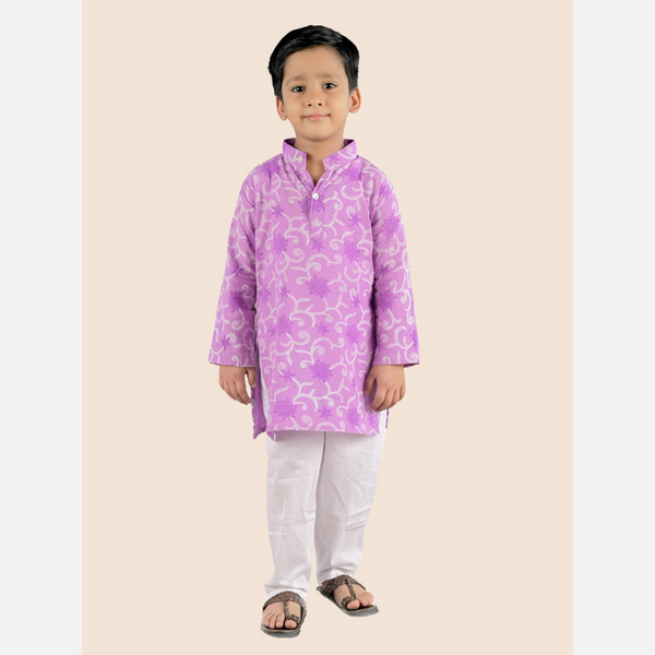 Printed cotton straight kurta with pajama