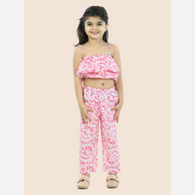 Pink Printed pure cotton crop top with pajama set