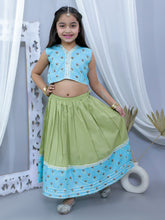 Green pure cotton printed lehanga choli