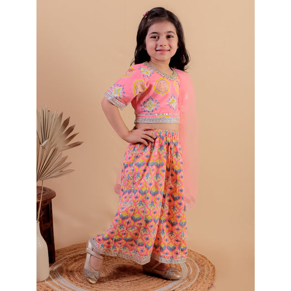 Girls Printed Gotta Patti Pure Cotton Ready to Wear Lehenga & Blouse With Dupatta