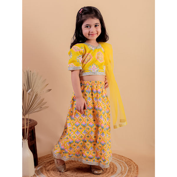 Girls Printed Gotta Patti Pure Cotton Ready to Wear Lehenga & Blouse With Dupatta