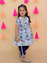 Blue pure cotton printed angrakha with dhoti