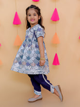 Blue pure cotton printed angrakha with dhoti