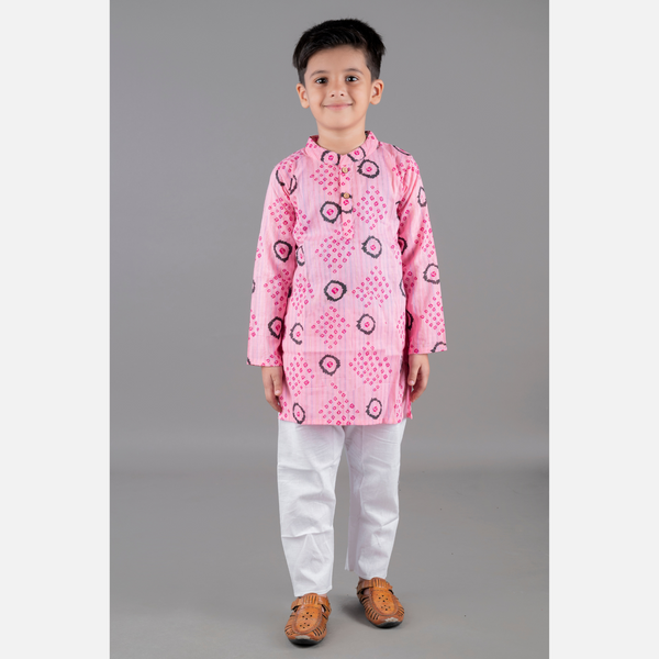 Printed kantha woven cotton kurta with pajama