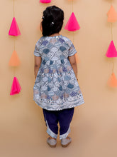 Blue pure cotton printed angrakha with dhoti