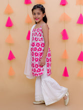 Pink pure cotton printed kurti with white sharara