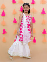 Pink pure cotton printed kurti with white sharara