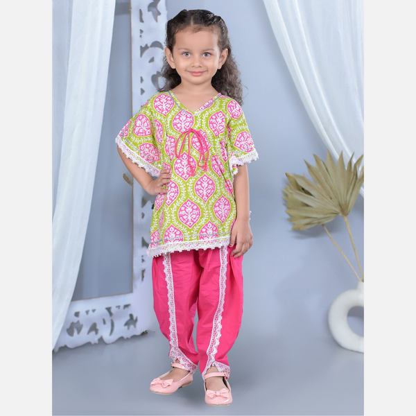 Ethnic print waist tie-up cotton kaftan with dhoti