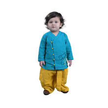 Turquoise Green  Pure cotton full sleeve embroidered kurta with dhoti