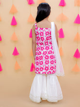 Pink pure cotton printed kurti with white sharara