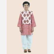 Pink pure cotton printed kurta pajama with jacket