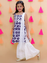 Blue pure cotton printed kurti with white sharara