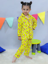 Yellow woven pure cotton printed night suit