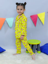 Yellow woven pure cotton printed night suit