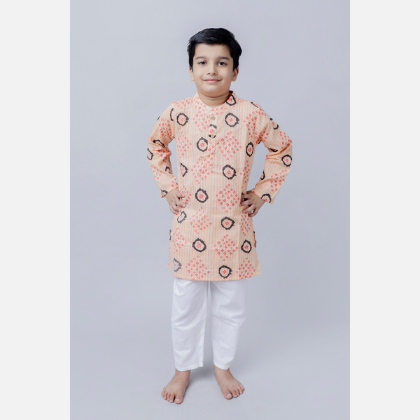 Printed kantha woven cotton kurta with pajama