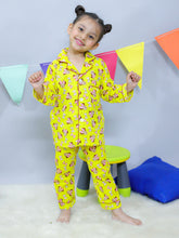 Yellow woven pure cotton printed night suit