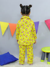 Yellow woven pure cotton printed night suit