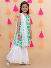 Green pure cotton printed kurti with white sharara