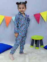 Grey woven pure cotton printed night suit