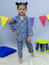 Grey woven pure cotton printed night suit