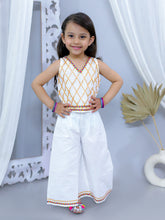 White pure cotton sleeveless embellished top with plazo