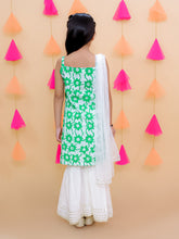 Green pure cotton printed kurti with white sharara