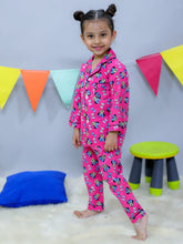 Pink woven pure cotton printed night suit