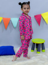 Pink woven pure cotton printed night suit