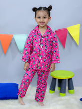 Pink woven pure cotton printed night suit