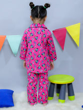 Pink woven pure cotton printed night suit