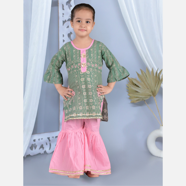 Printed straight pure cotton kurti with sharara