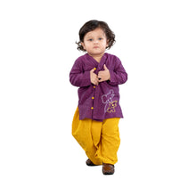 Purple Pure cotton full sleeve embroidered kurta with dhoti