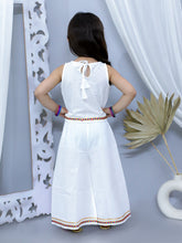 White pure cotton sleeveless embellished top with plazo