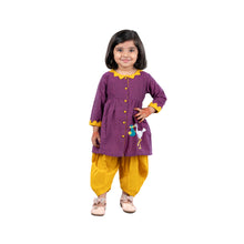 Purple Pure cotton full sleeve embroidered dress with dhoti