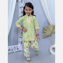 Yellow pure cotton printed kurti with Patiala